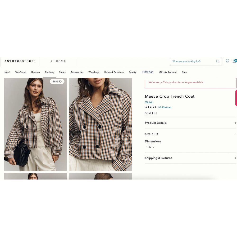 NWT Sold Out Anthropologie Crop Trench Coat Plaid Tartan Fall Rain Coat - Picture 8 of 8